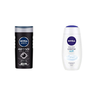 Nivea Men Shower Gel, Active Clean Body Wash, Men, 250ml & Shower Gel, Creme Soft Body Wash, Women, 250ml